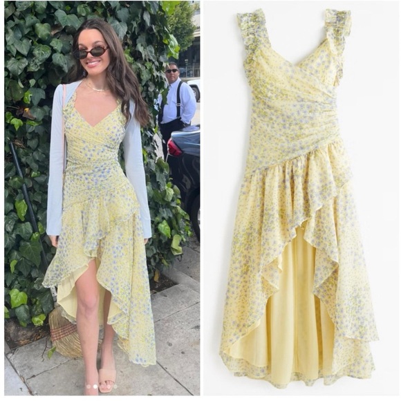 Abercrombie & Fitch Yellow and Blue Floral High Low Dress Size Large Petite - Picture 1 of 14